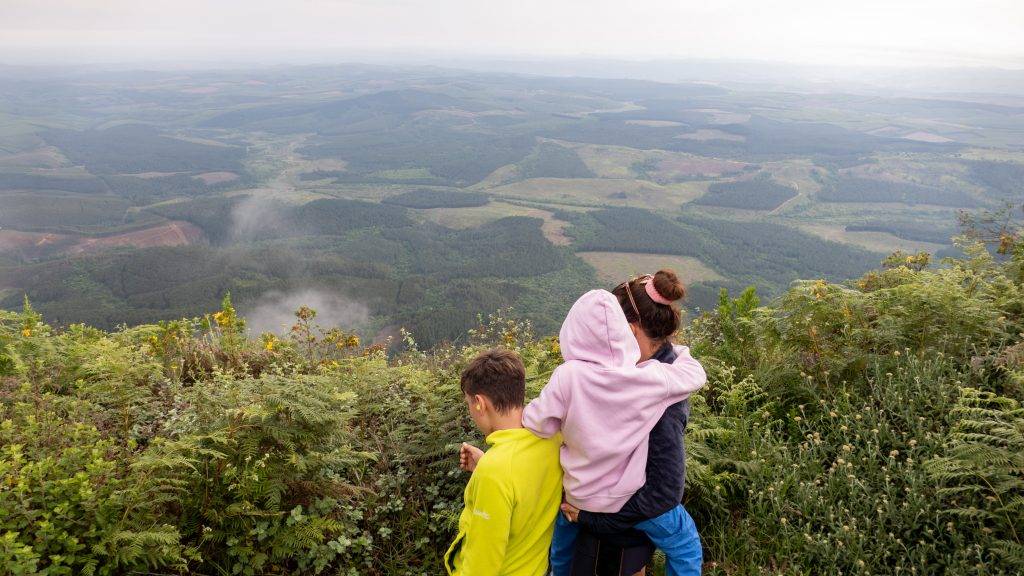 Aussicht vom Wonder View bei leichtem Neben auf die grüne Ebene hinunter